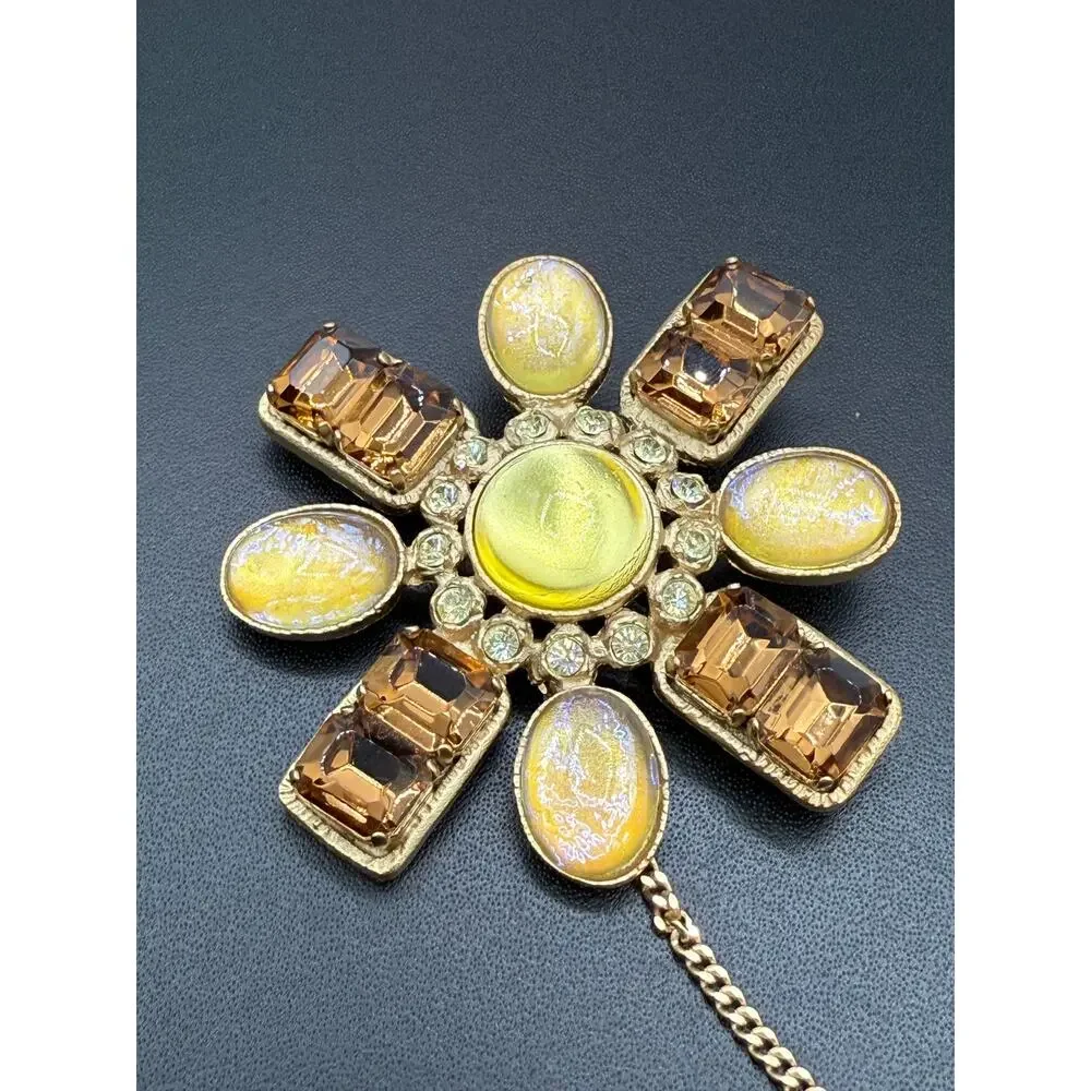 Chanel 2002 Gold, Yellow & Bronze Gripoix CC Brooch/Pin